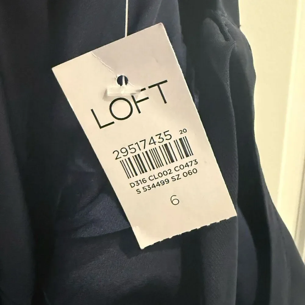 Loft Women’s Navy Blue Flutter Shirt Dress Tie Back Size 6